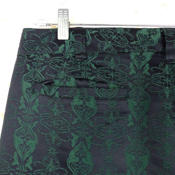 Y2K Lip Service Blacklist Pants Men 36x33 Black Green Brocade Jacquard Goth Rock - Picture 9 of 16